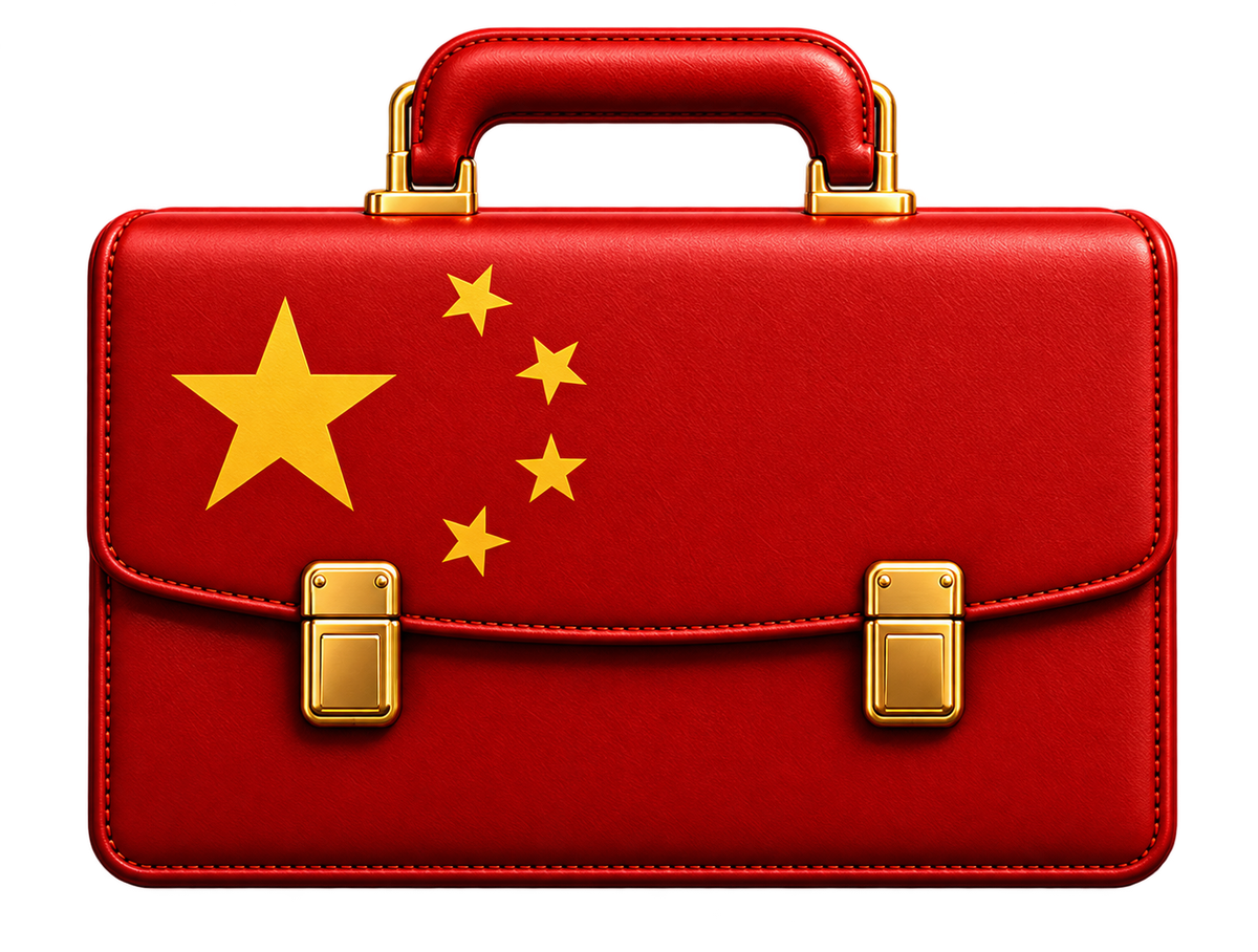 A red briefcase with five gold stars